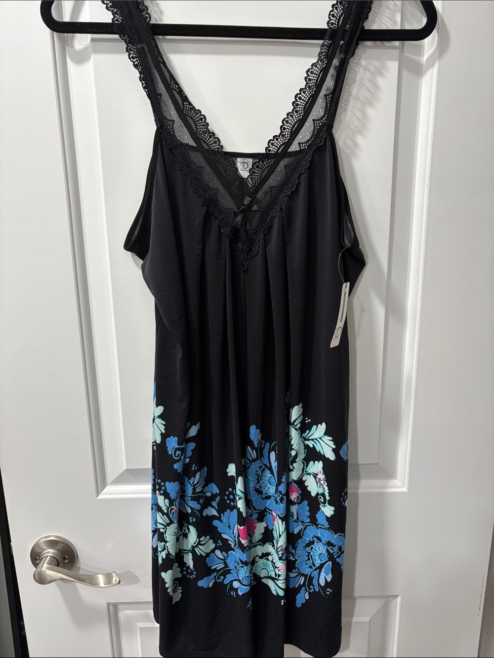new directions Black Chemise with Blue & Aqua Floral Print